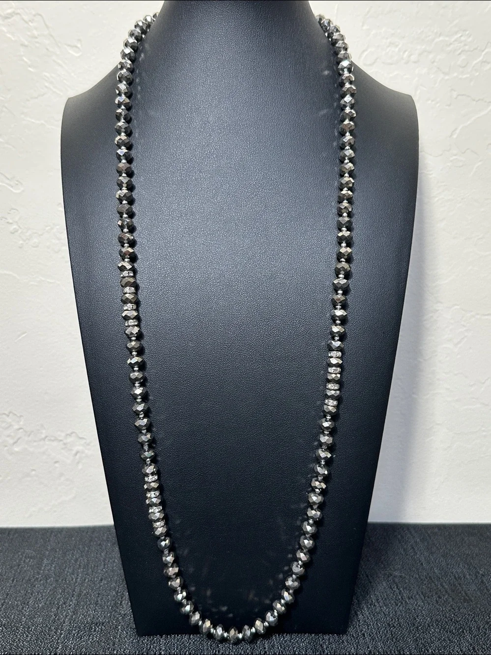 Banana Republic Smoky Gray Faceted Glass Bead Single Strand Necklace